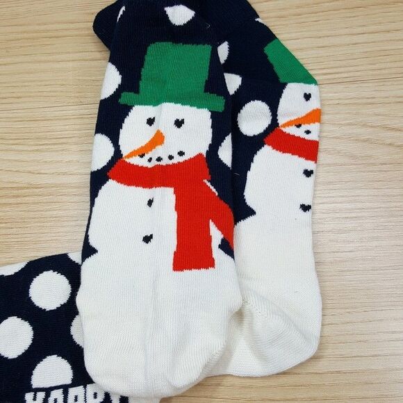 HAPPY SOCKS Crew Dress Socks Black Big Dot Snowman - Picture 2 of 3